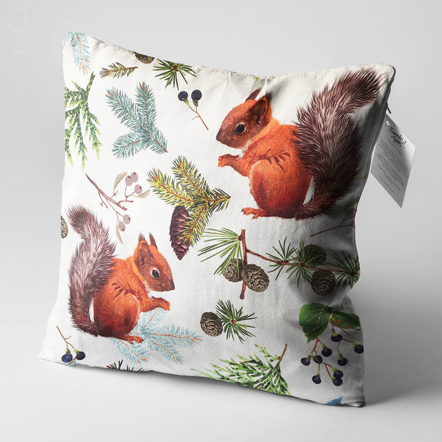 Cute Squirrels Pillow Cover with Orange & Green