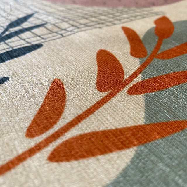 Abstract Cushion Cover with Green, Orange & Ivory