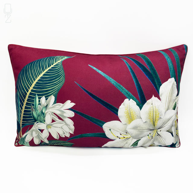 Green & White Floral Burgundy Cushion Cover