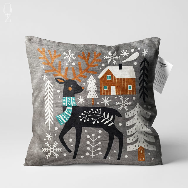 Winter Cushion Cover with Reindeer Theme