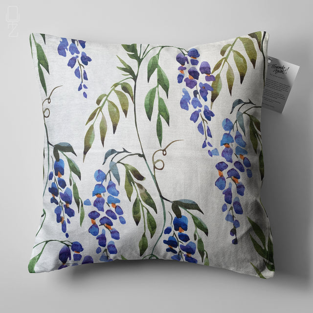 Blue Wisteria Patterned Decorative Cushion Cover