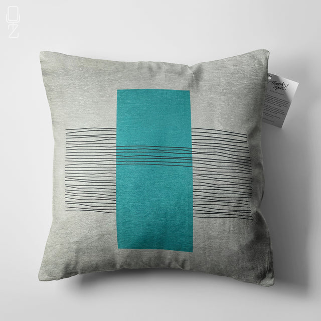 Green Rectangle & Striped Grey Pillow Cover