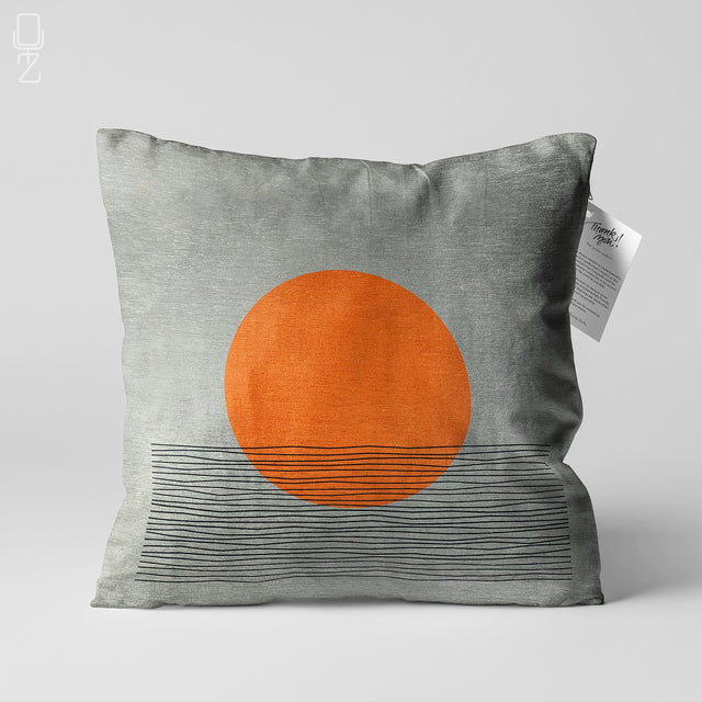 Orange and Striped Grey Geometric Pillow Cover