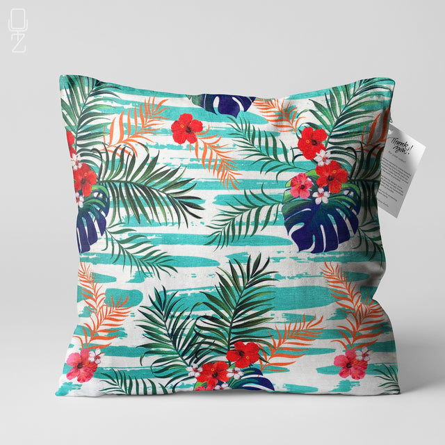 Flowers & Leaves with Green Cushion Cover