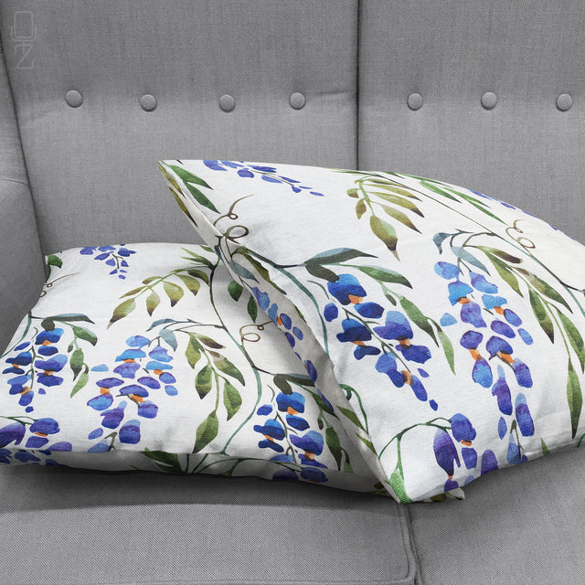 Blue Wisteria Patterned Decorative Cushion Cover