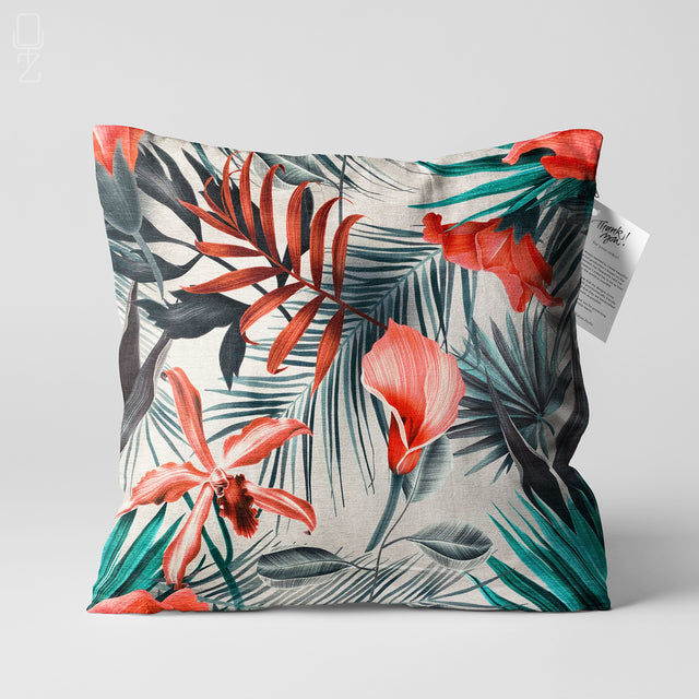 Pillow Cover with Pink and Green Floral Pattern