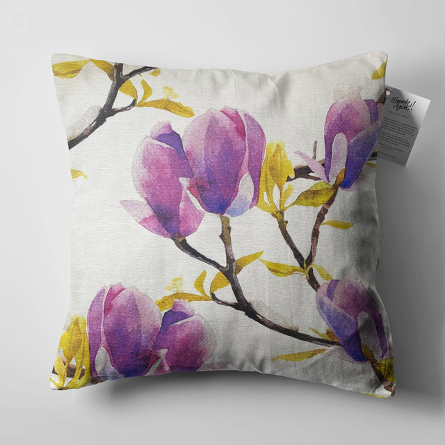 Cushion Cover with Purple Magnolia Pattern