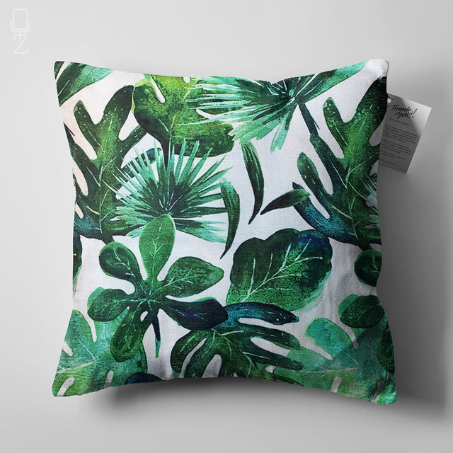 Cushion Cover with Tropical Green Leaves