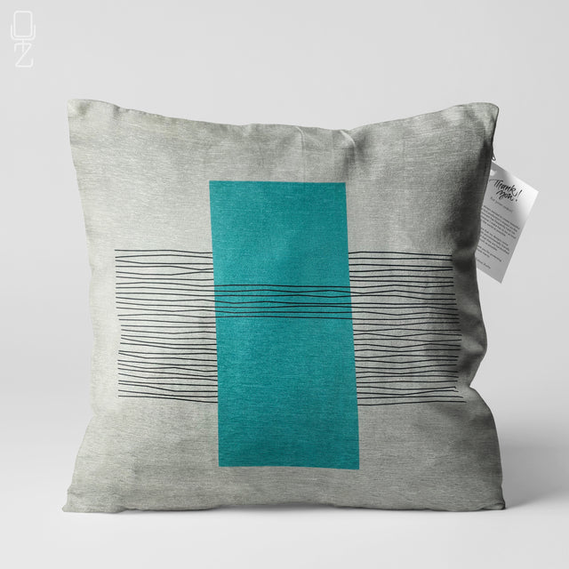 Green Rectangle & Striped Grey Pillow Cover