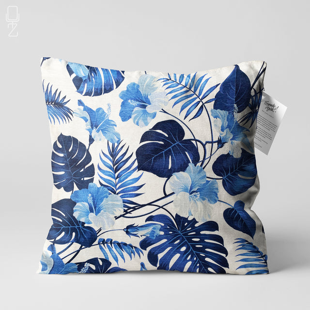 Blue Leaves Tropical Design Cushion Cover