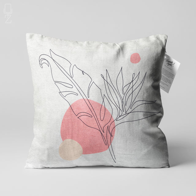 White Cushion Cover with Abstract Leaf Design