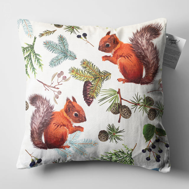 Cute Squirrels Pillow Cover with Orange & Green