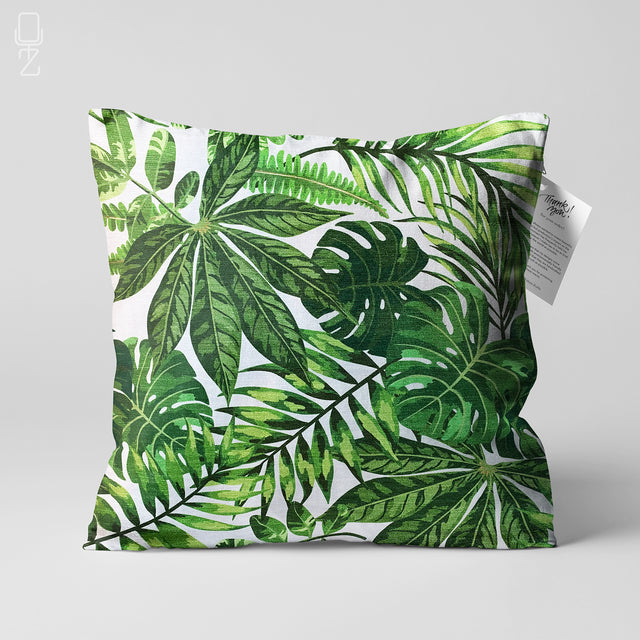 Green Multi-Tropical Leaves Cushion Cover