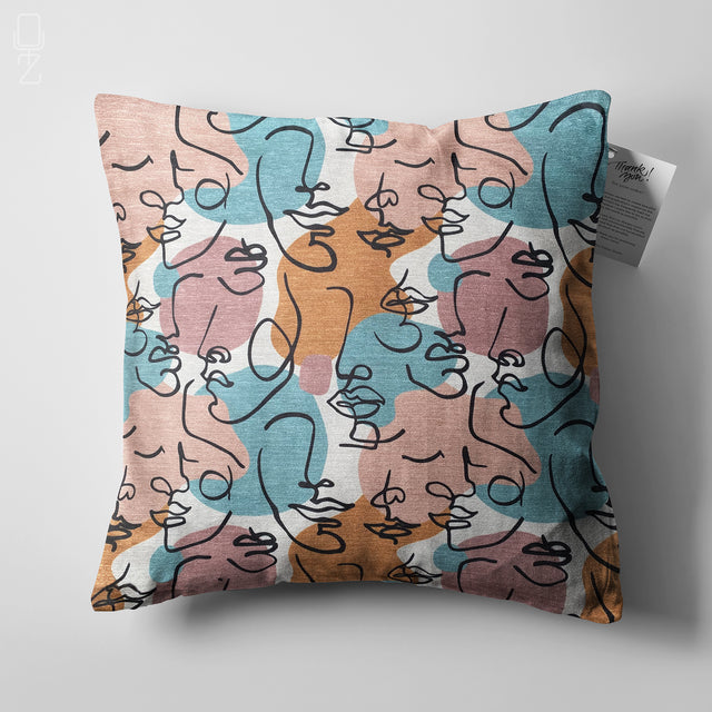 Abstract Faces Blue & Orange Cushion Cover