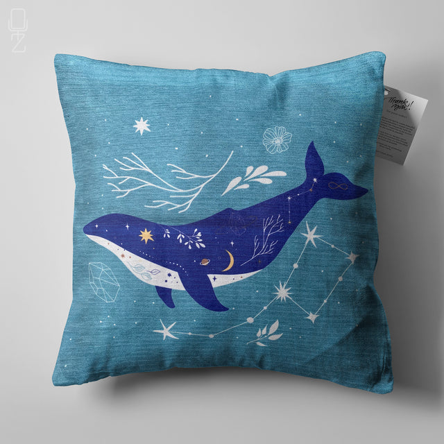 Whale Design Blue Decorative Pillow Cover
