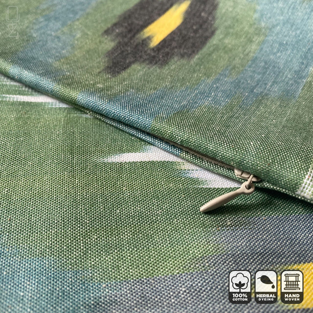 Green Handwoven IKAT Cotton Cushion Cover