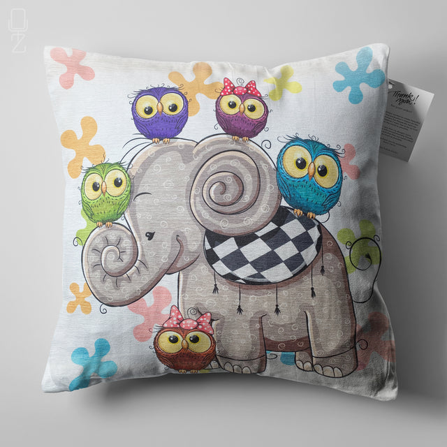 Little Owls & Elephant Cushion Cover