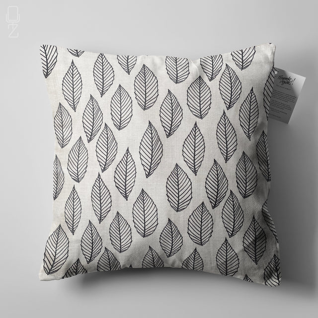 Decorative Pillow Cover with Black Line Leaves