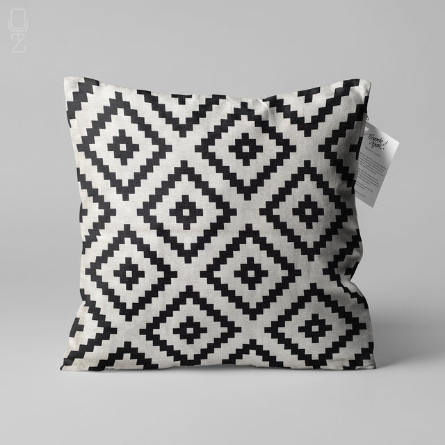 Aztec Theme Black & White Cushion Cover