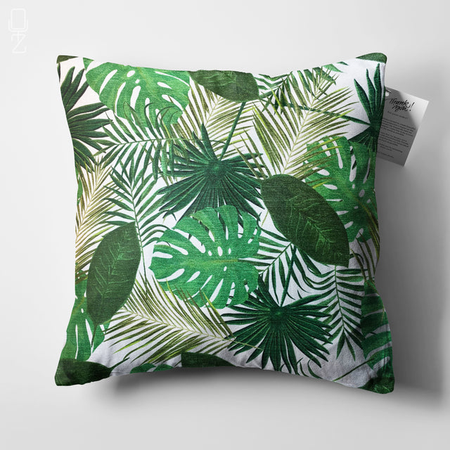 Green Tropical Palm Leaves Cushion Cover