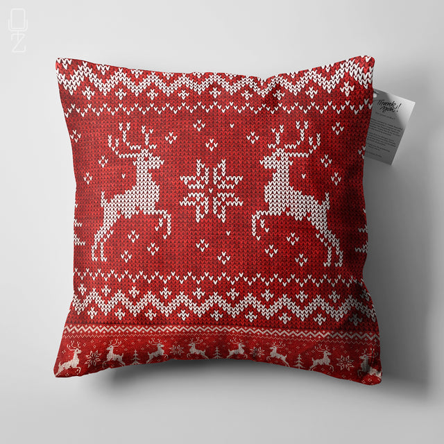 Red & White Christmas Reindeers Cushion Cover