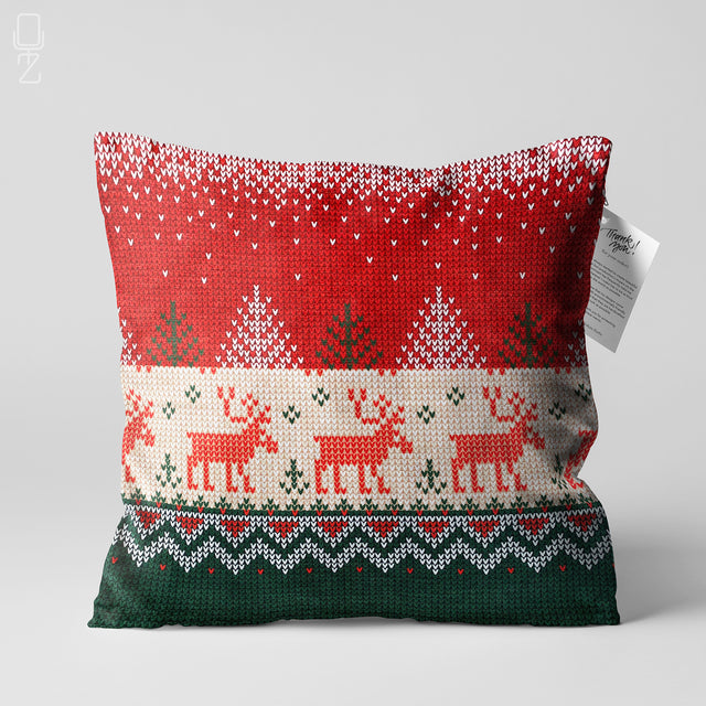 Deer Cushion Cover with Red, Green & White