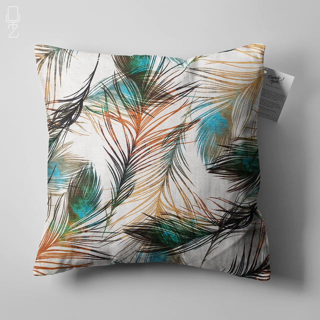 Decorative Cushion Cover with Peacock Feathers