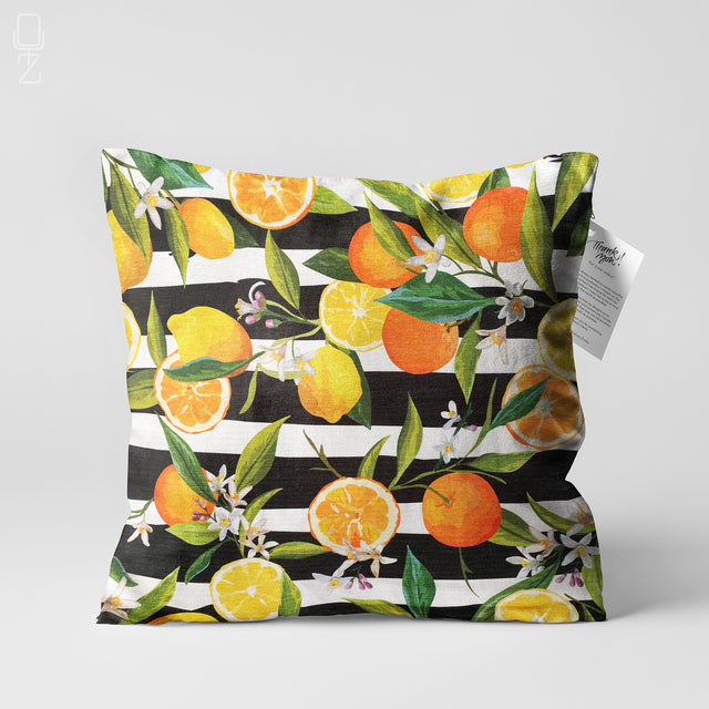 Orange & Lemon Pillow Cover with Black Striped