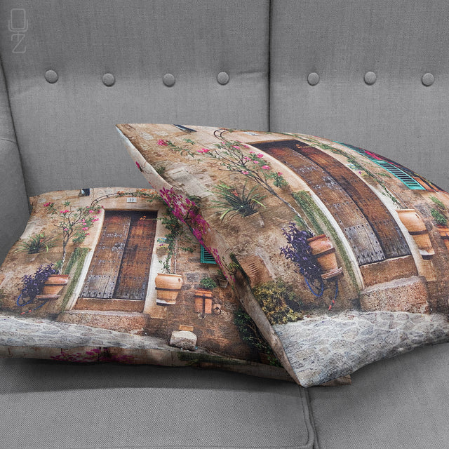 Cushion Cover with Blue Shutter House Design