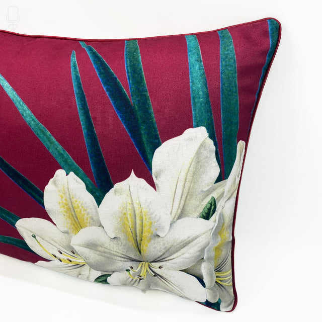 Green & White Floral Burgundy Cushion Cover