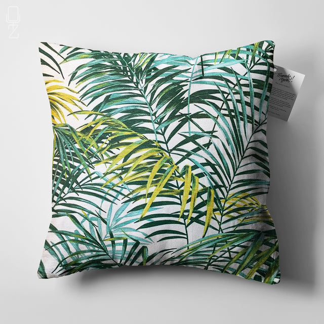 Green Tropical Palm Leaves Cushion Cover