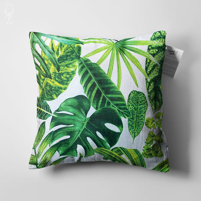 Green Tropical Palm Leaves Cushion Cover
