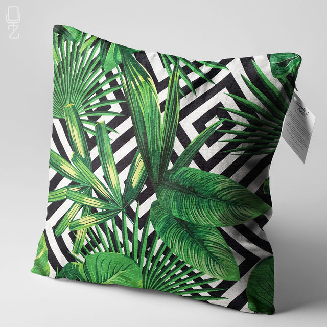 Green Tropical Palm Leaves Cushion Cover