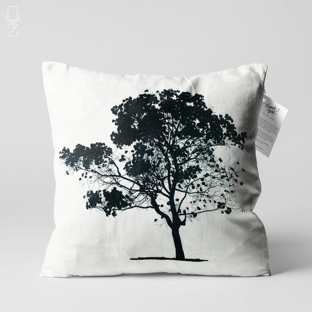 White Pillow Cover with Black Tree Design