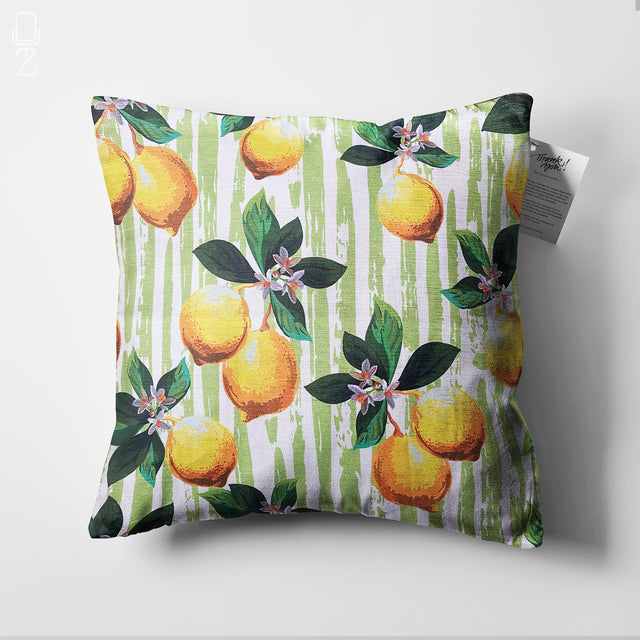 Lemons & Green Striped Theme Pillow Cover