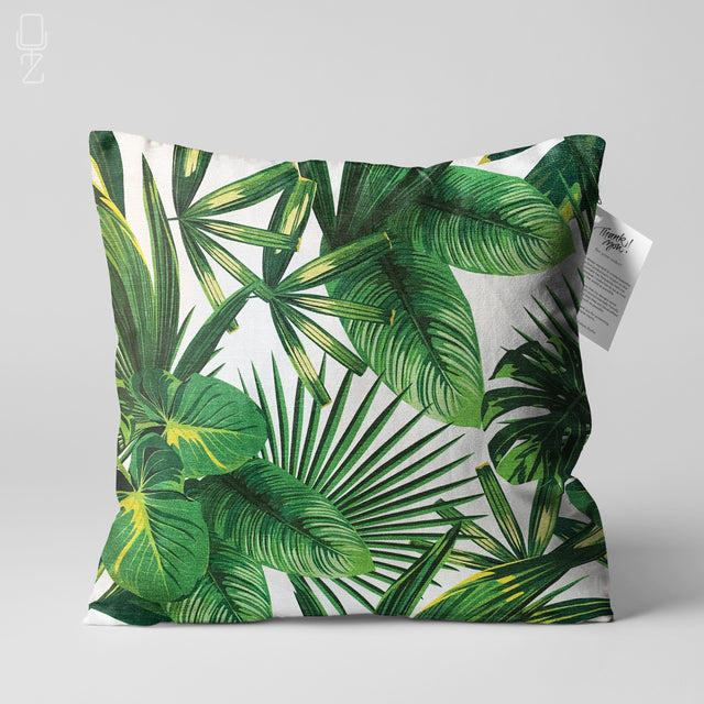 Tropical Green Palm Leaves Cushion Cover