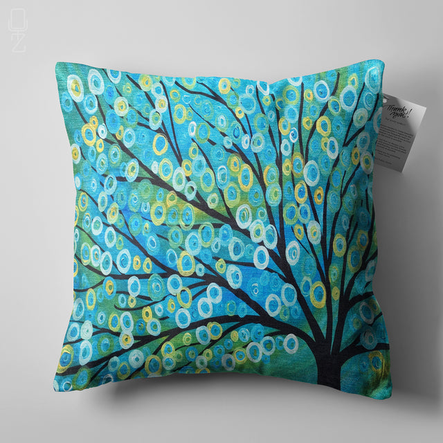 Blue Abstract Tree Painting Pillow Cover