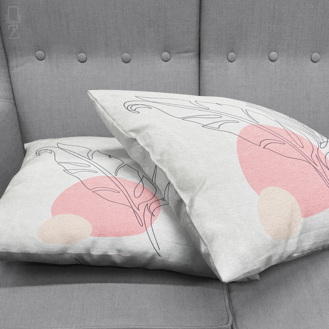White Cushion Cover with Abstract Leaf Design