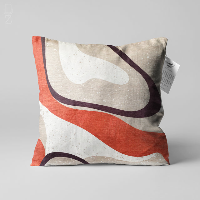 Orange & Ivory Abstract Line Cushion Cover