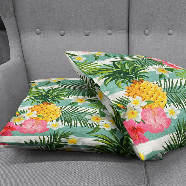 Pineapple & Tropic Leaves on the Green Pillow Cover