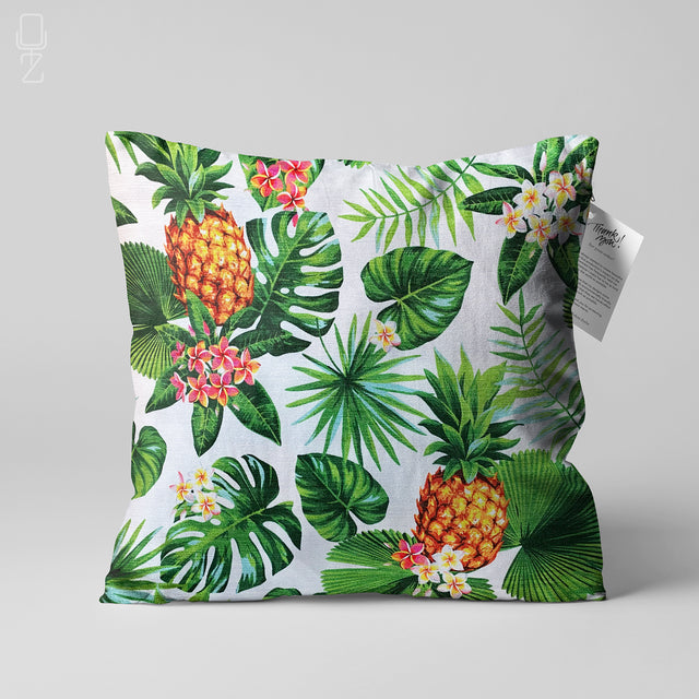 Cushion Cover with Tropical Leaves & Pineapple