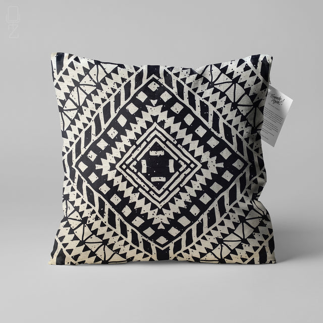 Ethnic Black & Ivory Geometric Cushion Cover