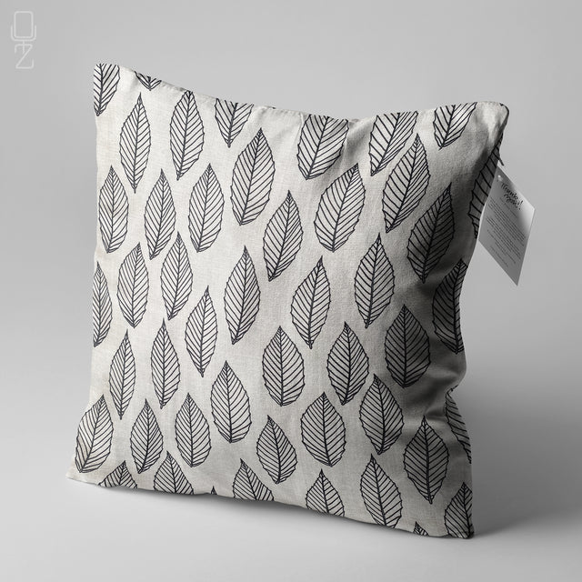 Decorative Pillow Cover with Black Line Leaves