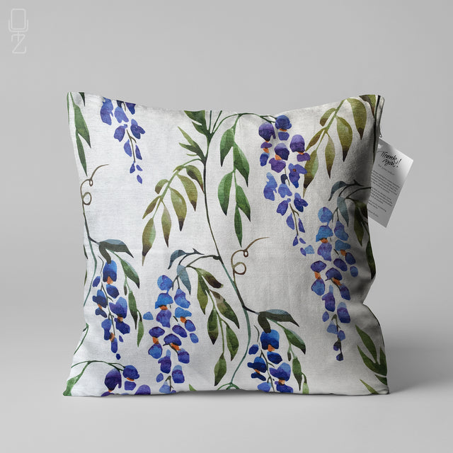 Blue Wisteria Patterned Decorative Cushion Cover