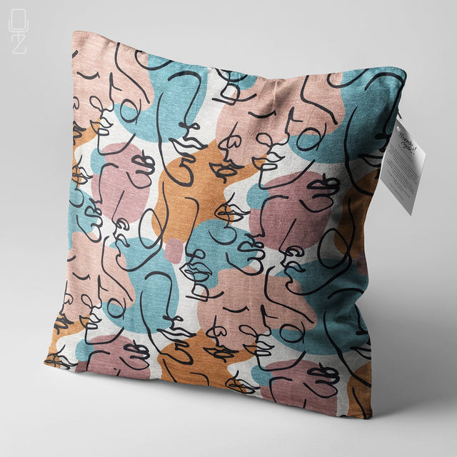Abstract Faces Blue & Orange Cushion Cover