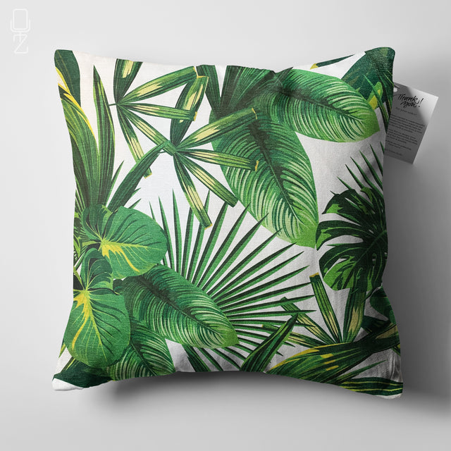 Tropical Green Palm Leaves Cushion Cover