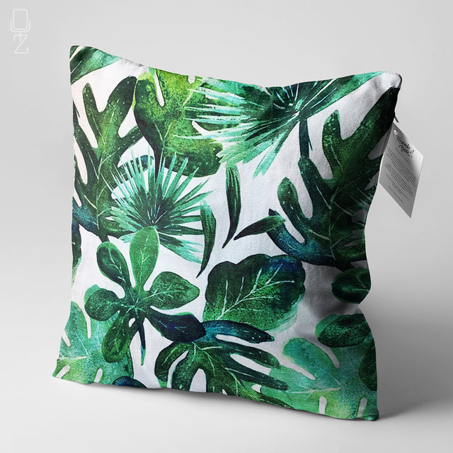 Cushion Cover with Tropical Green Leaves