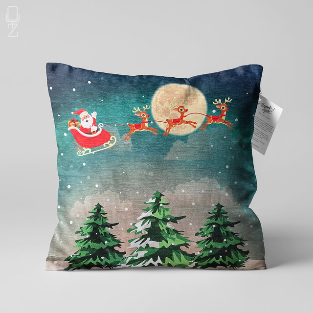 Santa Claus & Reindeers Xmas Pillow Cover