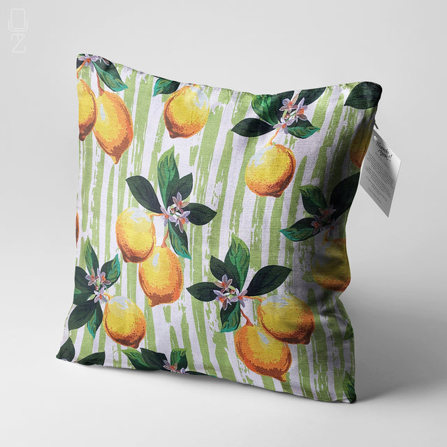 Lemons & Green Striped Theme Pillow Cover