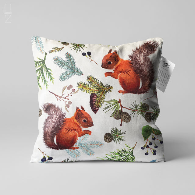 Cute Squirrels Pillow Cover with Orange & Green